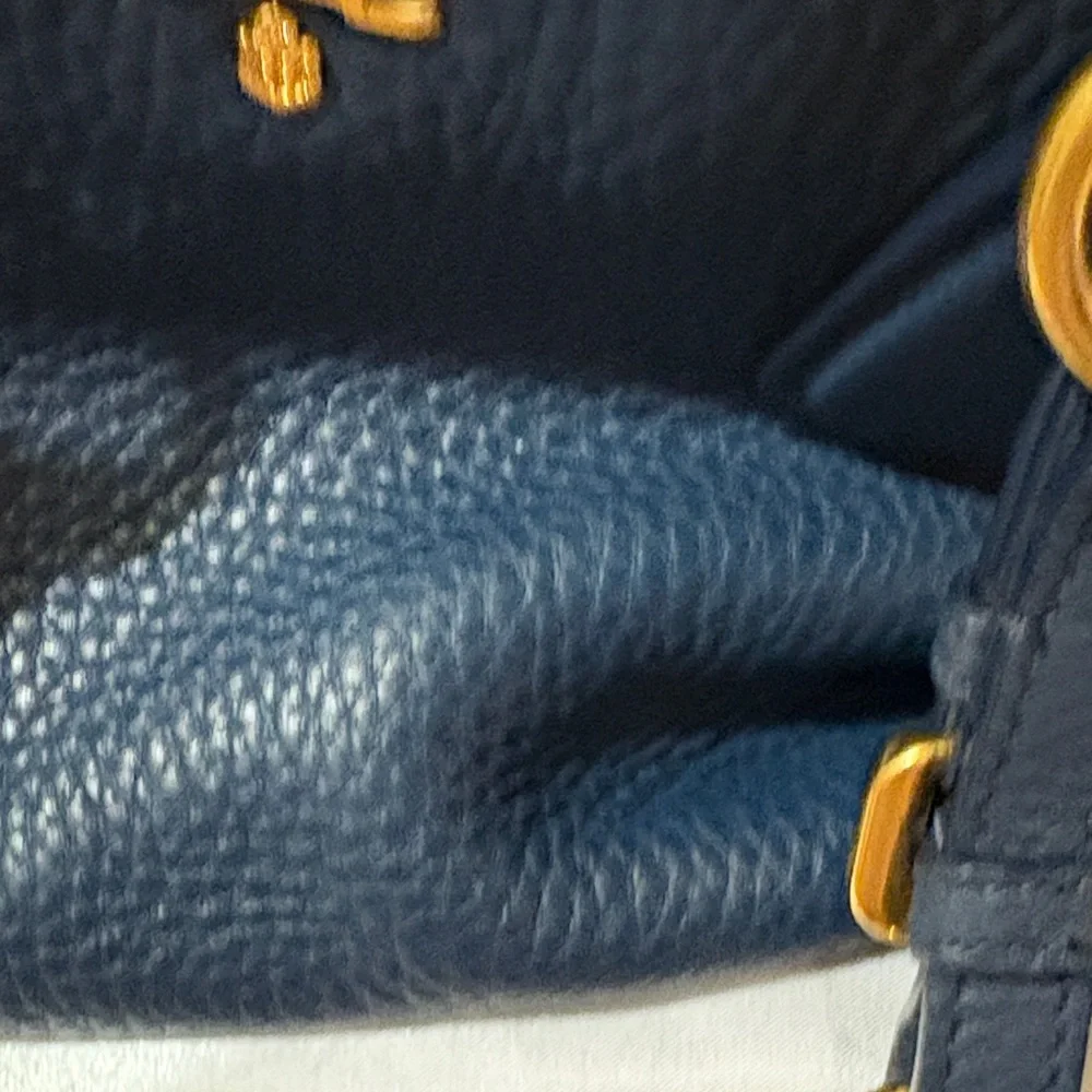 Prada Vitello Daino Bauletto Midnight Blue Pebbled Leather Satchel - Picture 13 of 13